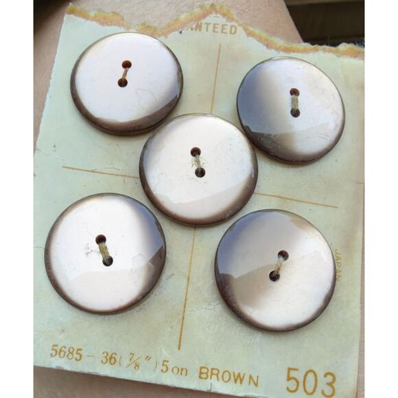 Other - Vintage Made in Japan Faceted Brown Plastic Buttons Card 5pc 7/8" Size 36